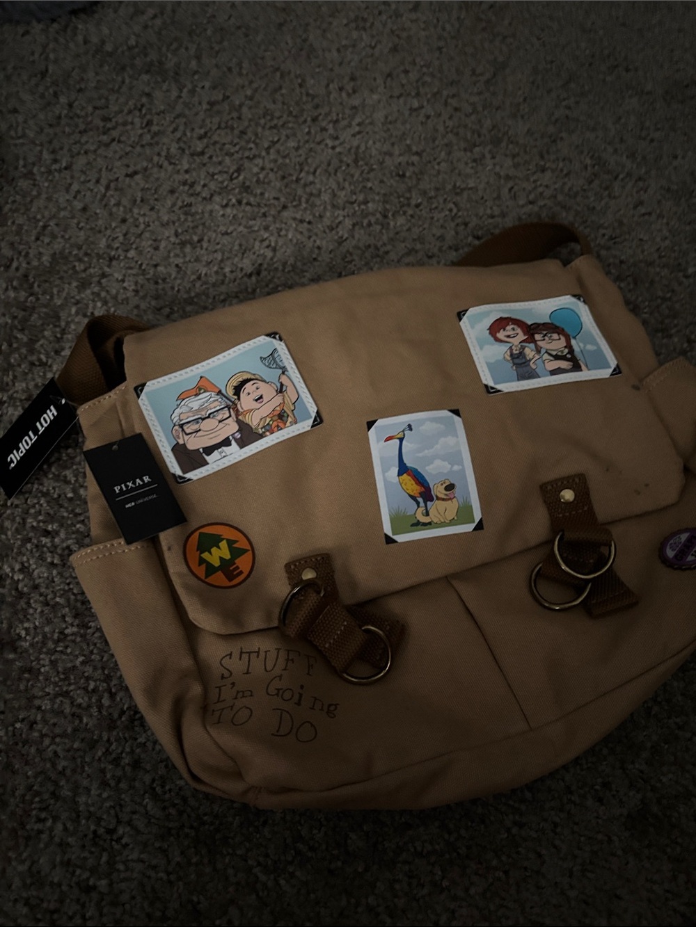 Disney UP Tan Canvas Messenger Bag with Decorative Patches